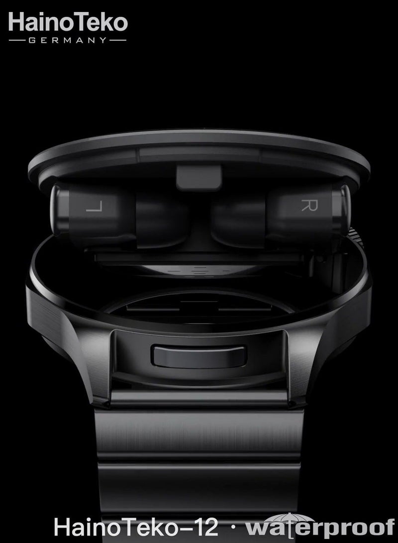 Haino Teko HainoTeko-12 Waterproof Smartwatch With Builtin Wireless Earbuds Large Screen AMOLED Display 3 Pair Straps and Charging Cable Designed for Men Black - Image 5